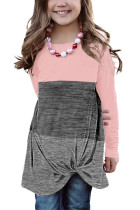 Pink Little Girls Twisted Knot Color Block Long Sleeve Top TZ25143-10