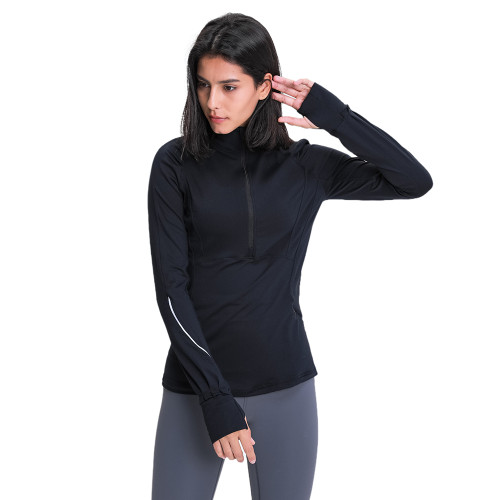 Black 1/2 Zipper Sportswear Pullover Yoga Coat TQE31089-2