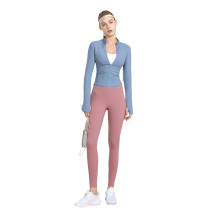 Blue Long Sleeve Yoga Coat with Pink Pant TQE00094-116-10