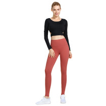 Black 2pcs Yoga Set Long Sleeve Crop Top with Flame Red Pant TQE00096-2-109