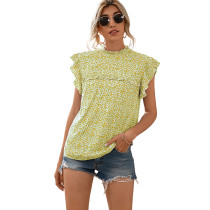 Yellow Daisy Print Flying Sleeve Loose Top TQK210603-7