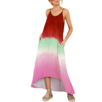 Red Ombre High Low Sling Maxi Dress TQK310483-3