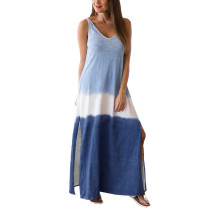 Blue Ombre Sides Slit Sling Maxi Dress TQK310484-5