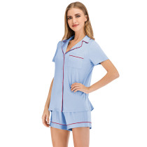 Light Blue Modal Loungewear Short Sleeve Shirt Pajama Set TQK710246-30