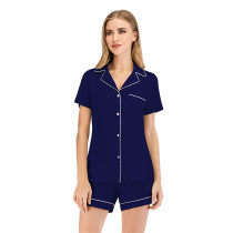 Navy Blue Modal Loungewear Short Sleeve Shirt Pajama Set TQK710246-34