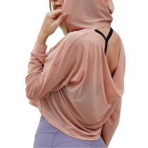 Pink Mesh Hollow Out Back Yoga Sportswear Hoodie TQE12150-10