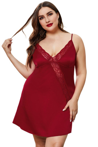 Red Plus Size Lace Trim Valentine Babydoll Dress LC31309-3