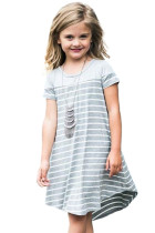 Gray Colorblock Patchwork Striped Girls’ Dress TZ61105-11