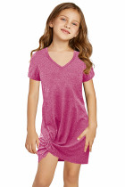 Pink Little Girls' V Neck T-shirt Mini Dress with Twist Hem TZ61107-10