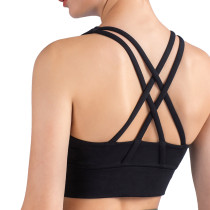 Black Cross Back Comfort Pushed Yoga Vest Bra TQE17158-2