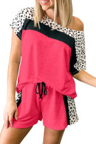 Rose Dotted Print Colorblock Tee Shorts Loungewear LC451038-6