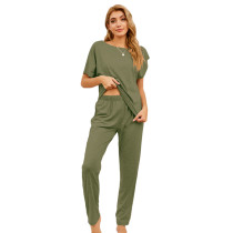 Solid Army Green Short Sleeve Tees with Shorts Lounge Sets TQK710280-27