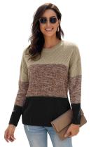 Khaki Color Block Netted Texture Pullover Sweater LC270053-16