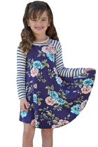 Blue Spring Fling Floral Striped Sleeve Short Dress for Kids TZ22022-5