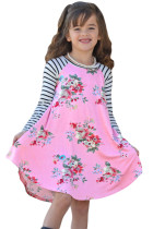 Pink Spring Fling Floral Striped Sleeve Short Dress for Kids TZ22022-10
