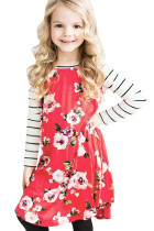 Red Spring Fling Floral Striped Sleeve Short Dress for Kids TZ22022-3