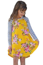 Yellow Spring Fling Floral Striped Sleeve Short Dress for Kids TZ22022-7