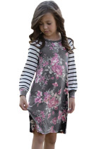 Gray Spring Fling Floral Striped Sleeve Short Dress for Kids TZ22022-11