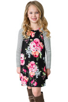 Black Spring Fling Floral Striped Sleeve Short Dress for Kids TZ22022-2