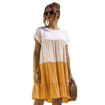 Yellow ColorBlock Ruffle Mini Dress TQK310516-7
