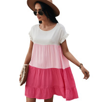 Rosy Three ColorBlock Ruffle Mini Dress TQK310517-6