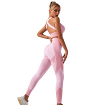 Pink Seamless Yoga Sports Bra and Pant Set TQK710294-10