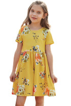 Yellow Short Sleeve Pocketed Children's Floral Dress TZ61103-7