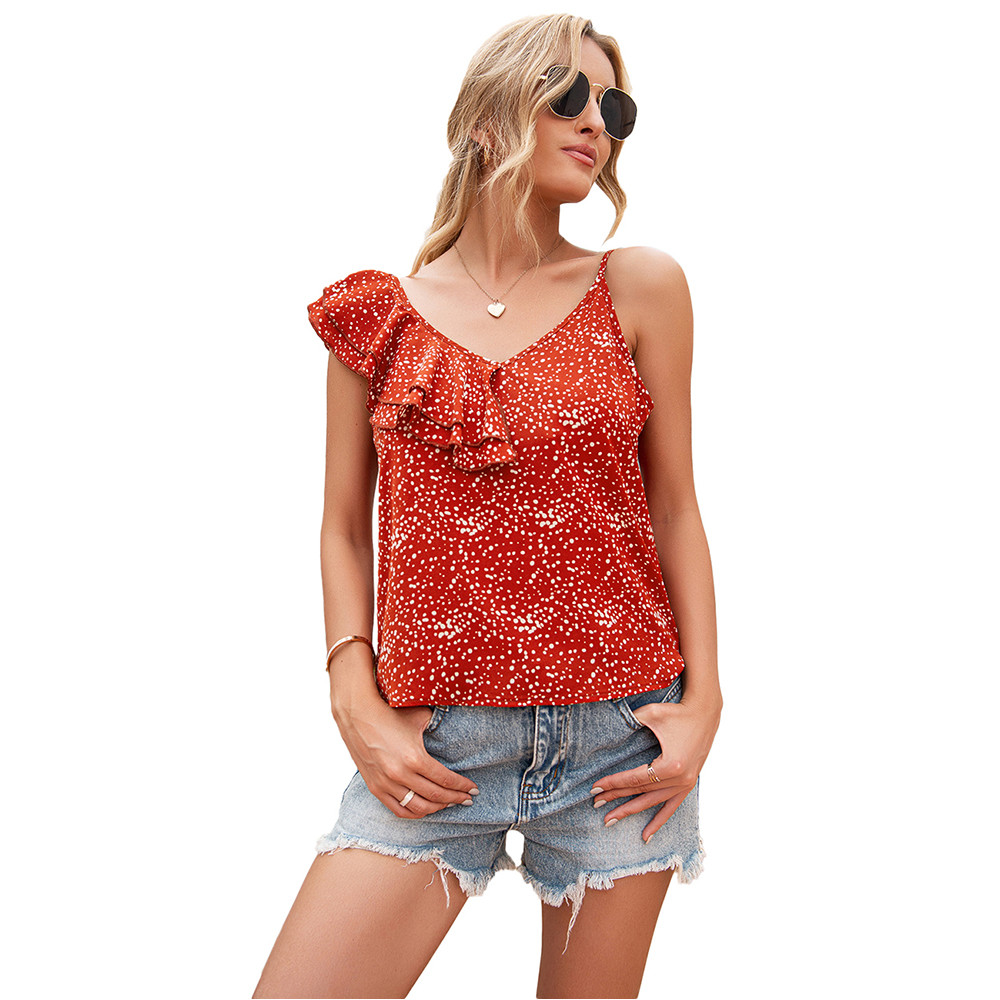 rust polka dot shirt