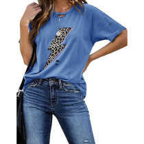 Blue T Shirt with Leopard Lightning Pattern TQK210681-5