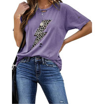 Purple T Shirt with Leopard Lightning Pattern TQK210681-8