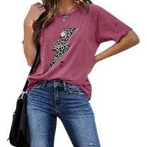 Rosy T Shirt with Leopard Lightning Pattern TQK210681-6