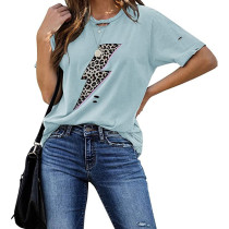 Light Blue T Shirt with Leopard Lightning Pattern TQK210681-30