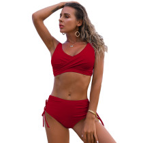 Solid Wine Red Cropped Bikini Set TQK610212-23