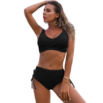 Solid Black Cropped Bikini Set TQK610212-2