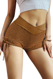 Brown Side Drawstring Anti Cellulite High Waist Scrunch Butt Lift Shorts LC263610-17
