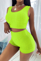 Green Bubble Texture U Neck Top & Shorts Set LC261660-9