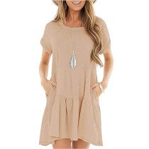 Apricot Cotton Blend Short Sleeve Mini Dress TQK310555-18