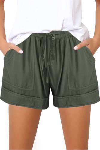 Green Elastic Waist Drawstring Girl's Shorts with Pockets TZ77014-9