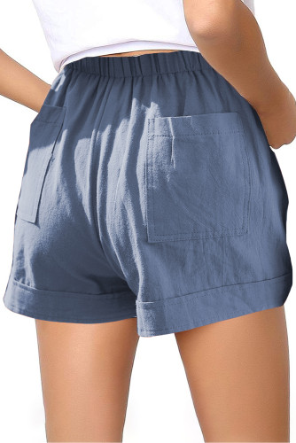 Blue Elastic Waist Drawstring Girl's Shorts with Pockets TZ77014-5