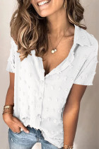 White Buttoned Swiss Dot Turn-down Collar Short Sleeve Shirt LC255934-1