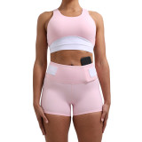 Pink Splice White Sports Yoga Bra Set TQE10116-10