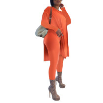 Orange Split Long Sleeve Top and Pant Set TQK710371-14