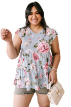 Plus Size Babydoll Floral Top LC2517557-9