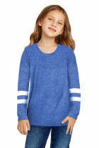 Blue Crewneck Striped Color Block Girl's Long Sleeve Top TZ25543-5