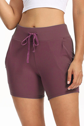 Purple Tie Waist Pocket Slim-fit Yoga Shorts LC263979-8