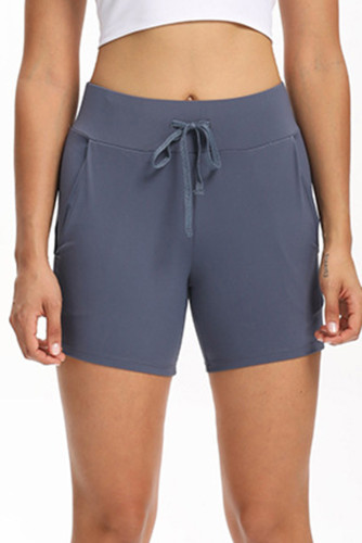 Sky Blue Tie Waist Pocket Slim-fit Yoga Shorts LC263979-4