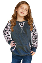 Leopard Raglan Sleeve Patchwork Little Girl Sweatshirt TZ25585-20
