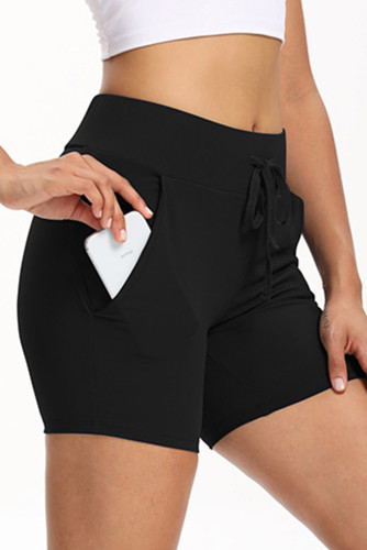 Black Tie Waist Pocket Slim-fit Yoga Shorts LC263979-2
