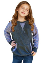 Gray Leopard Raglan Sleeve Patchwork Little Girl Sweatshirt TZ25585-11