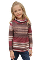 Red Cowl Neck Girl's Striped Sweatshirt TZ25499-3